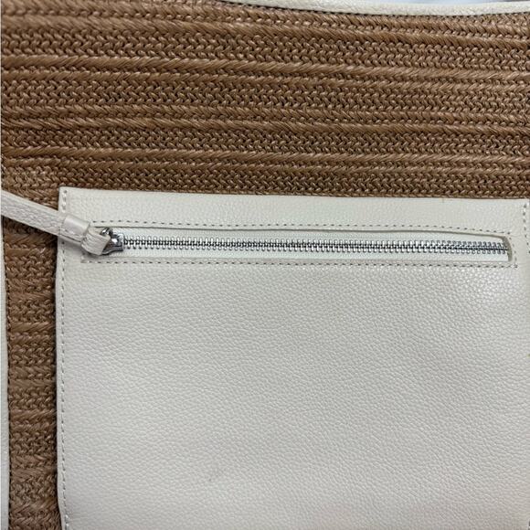 BRIGHTON Cream & Tan Raffia Leather Shoulder Tote Bag Purse - Picture 14 of 14